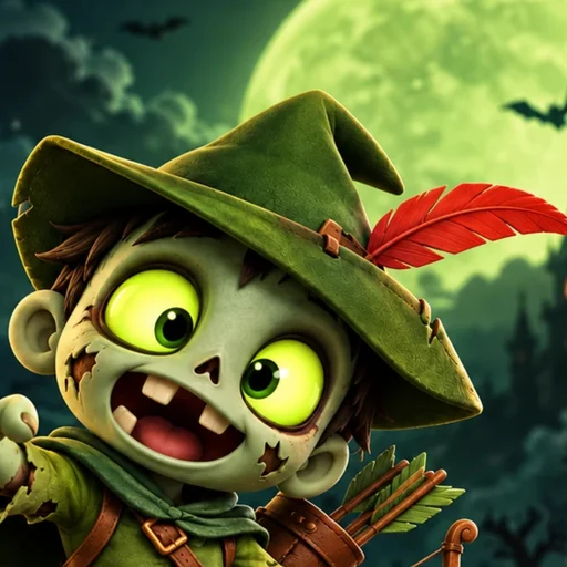 $ZOMBIE mascot, a green zombie archer under a green moon